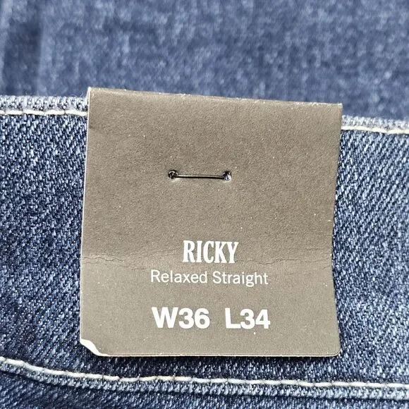 NWT True Religion Jeans Mens Size 36 Ricky Flap SN Relaxed Straight Blue Denim‎